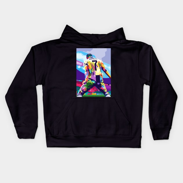 Cristiano Ronaldo Celebration Wpap Pop Art Kids Hoodie by Zet Art